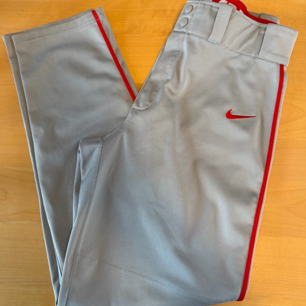 Men’s Nike Baseball Pants Light Gray with Red Accents size M dri fit EUC! - Picture 4 of 8